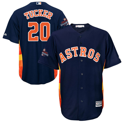 Astros #20 Preston Tucker Navy Blue Cool Base World Series Champions Stitched Youth MLB Jersey - Click Image to Close